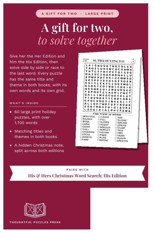 Back cover of His & Hers Christmas Word Search: Her Edition