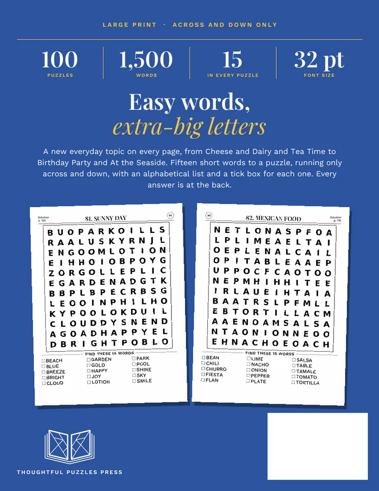 Back cover of Easy Large Print Word Search for Adults and Seniors