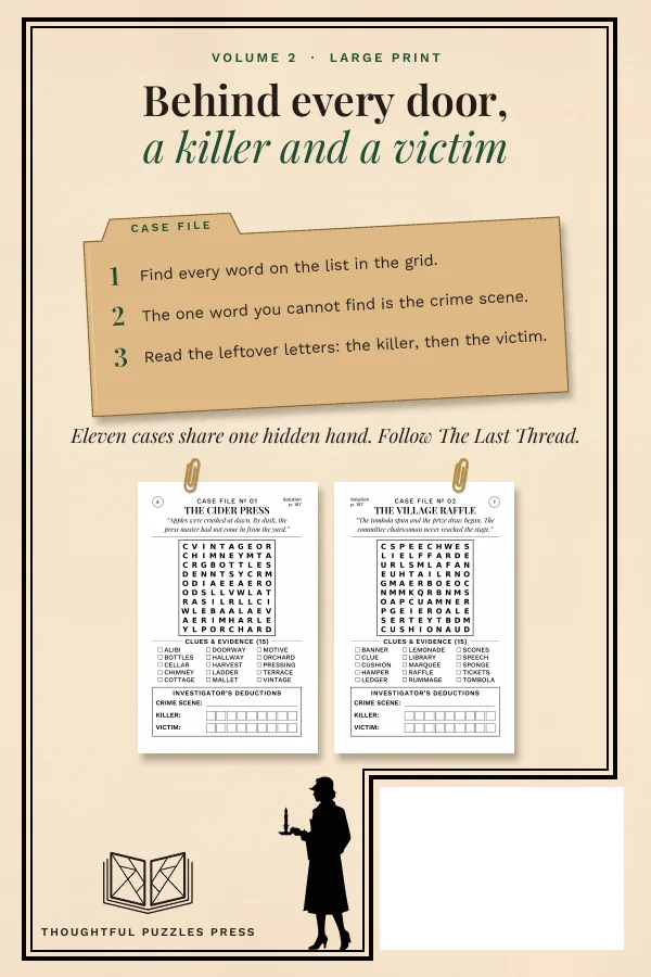 Back cover of Murder Mystery Word Search for Adults, Volume 2