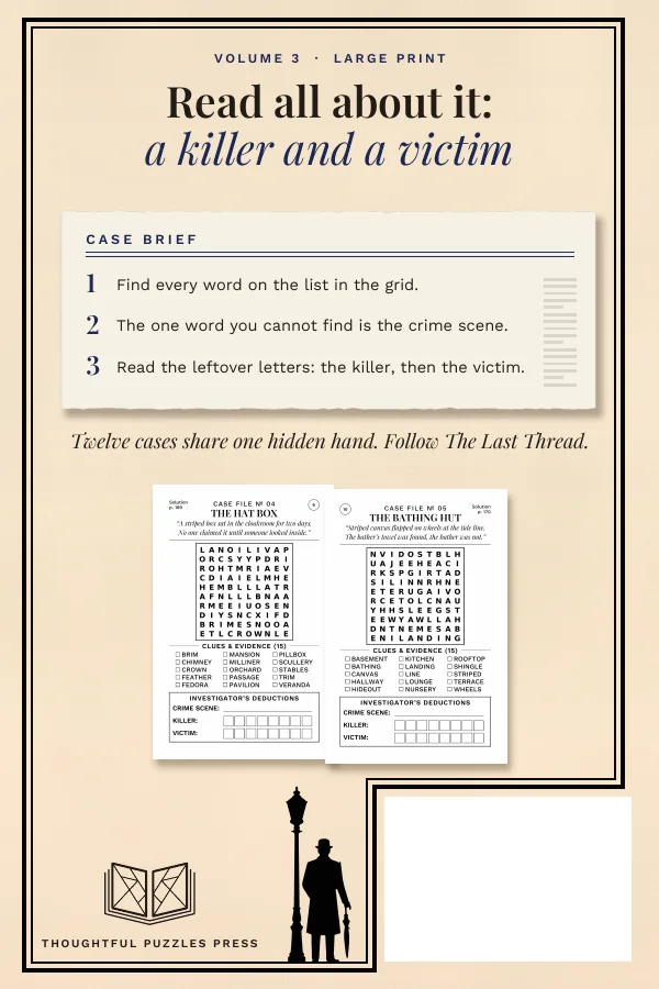 Back cover of Murder Mystery Word Search for Adults, Volume 3